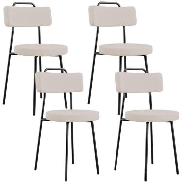 Imagem de Kit 04 Cadeiras Decorativas Estofada Para Sala De Jantar Barcelona L02 Linho Bege - Lyam Decor