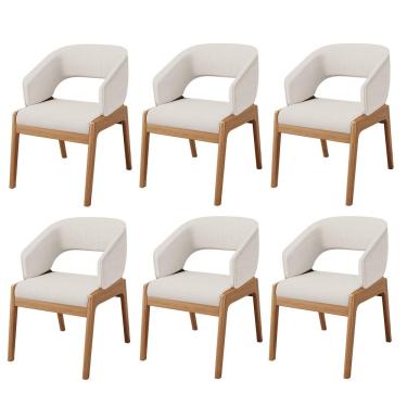 Imagem de Kit 06 Cadeiras de Jantar e Estar Living Estofada Lince L02 Linho Cru - Lyam Decor