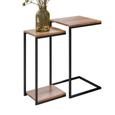 Imagem de Conjunto 2 Mesas Laterais Pés Metálicos Estilo Industrial Loft D09 Demolição/preto - Mpozenato