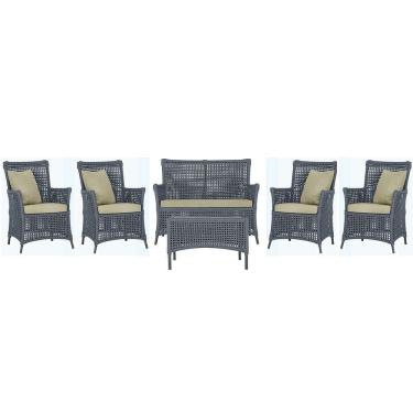 Imagem de Jogo Sofá 4 Poltronas E Mesa Igapó Preta E7 Trama Original Prata