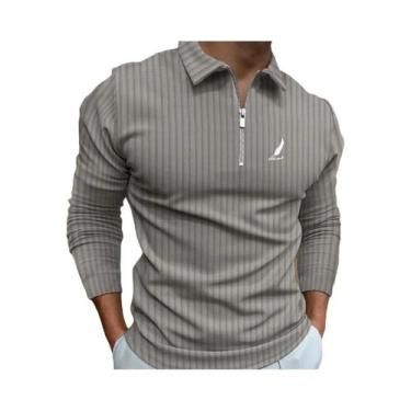 Imagem de Camisa Polo Masculina De Manga Longa Casual Para Negócios Com Estampa 