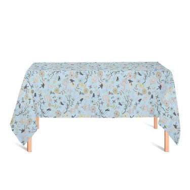 Imagem de Toalha de Mesa Retangular em Tecido Jacquard Estampado Passarinho Azul