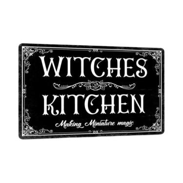 Imagem de Placa Vintage De Metal Para Cafeteria Com Tema De Café Da Bruxa Assust