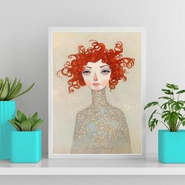 Imagem de Quadro Decorativo Mulher Ruiva 45X34Cm - Com Vidro - Branca - Quadros 