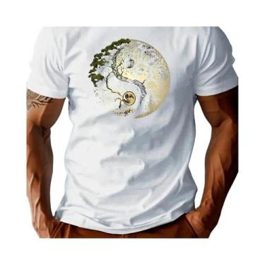 Imagem de Camiseta Casual Masculina De Verão Em Algodão Com Gola Redonda E Manga