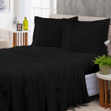 Imagem de Jogo de Cama Queen Aba Americana 300 Fios Toque Macio 4 Peças Preto - 