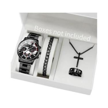 Imagem de Relógios De Quartzo Masculinos Com Pulseira Preta, Conjunto De 4 Peças
