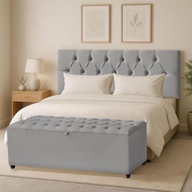 Imagem de Cabeceira Queen Paris Estofada Painel com Recamier Baú 150cm para Cama