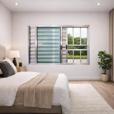 Imagem de Janela Veneziana 3 Folhas Com Grade Alumínio Brilhante 120x120 - Breco