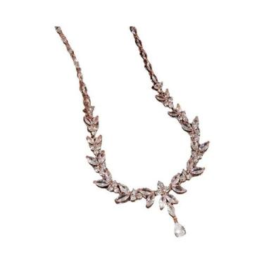 Imagem de Colar De Luxo Feminino Com Folhas, Zircônia AAA E Pérola Brilhante, Jo