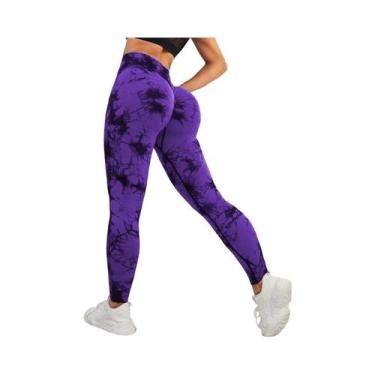 Imagem de Calças De Yoga Femininas Tie Dye De Cintura Alta Sem Costura Com Contr