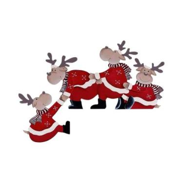 Imagem de Enfeite De Natal Em Madeira De Papai Noel E Alce Para Porta, Janela E 