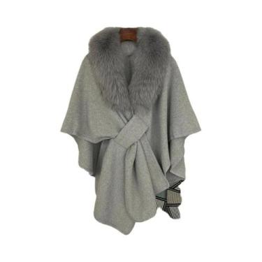 Imagem de Casaco Feminino De Pele Genuína Grossa, Xale Quente De Inverno E Prima
