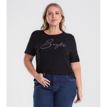 Imagem de Camiseta Feminina Bordado Plus Size Secret Glam Preto, Plus G2, Preto