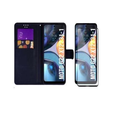 Imagem de Kit Película Frontal de Vidro 3d + Capa Carteira Flip para Moto G22 Pr