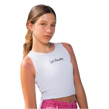 Imagem de Regata Menina Cropped Boxy Branca Malha Ribana Amora, 10 anos