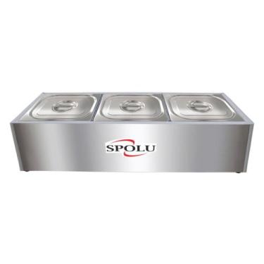 Imagem de Rechaud Banho Maria Eletrico 220v Termico Inox 3 Cubas Spolu, 110V