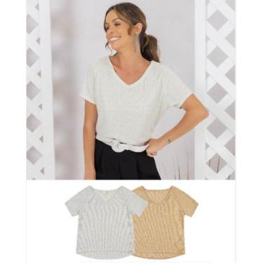 Imagem de Blusa Manga Curta em Lurex - Cativa, Branco com lurex prata