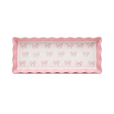 Imagem de Bandeja decor retangular 37x14 ceramica laços rosa florarte - FLOR ART