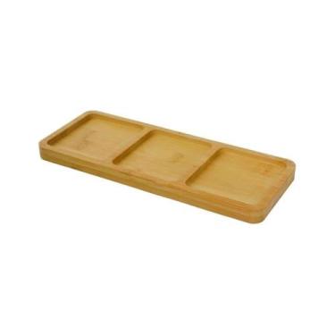 Imagem de Petisqueira em Bambu com 3 Divisórias 25x10cm Para Petiscos e Aperitiv