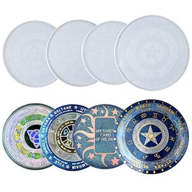 Imagem de Moldes de silicone de resina epóxi para placa do zodíaco Astrology para tapete de pêndulo, porta-copos da roda do ano, bússola de constelação, ferramentas de adivinhação de cartão de tarô, conjunto grande de 20 a 28 cm