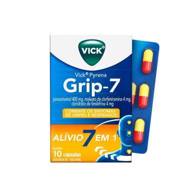 Imagem de Vick Pyrena Grip-7 Paracetamol 400mg + Cloridrato Fenillefrina 4mg + Maleato de Clorfeniramina 4mg 10 cápsulas 10 Cápsulas