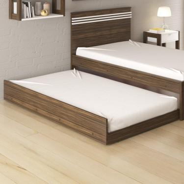 Imagem de Cama Auxiliar Solteiro Box Chão Baixa Para Bicama Quarto Adulto Nogal Marrom Madeira