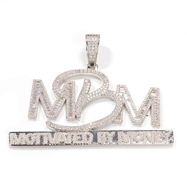 Imagem de Colar ICEDIAMOND 14K Grande Diamante MBM Motivado Por Dinheiro, Pingente de Strass Bling de Gelo com Corrente de Tênis, Jóias Hip Hop para Homens Mulheres (White,20''Tennis)