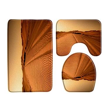 Imagem de Tapete de banho de areia de praia 3d conjunto de 3 peças tapete de banheiro antiderrapante tapetes de piso capa de banheiro almofada em forma de u produtos de banheiro, 33970J, tapetes de 3 peças, 400mmx600mm