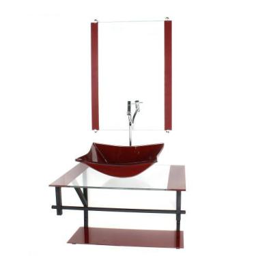 Imagem de Gabinete De Vidro Para Banheiro 60cm Ap Cuba Quadrada  Vermelho Cereja