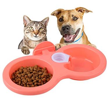 Imagem de Tigelas duplas para cães, tigelas duplas para animais de estimação penduradas, tigela para animais de estimação de uso duplo, alimentador de comida de plástico para animais de estimação tigela de água para cães pequenos e médios gatos para gaiolas (rosa)