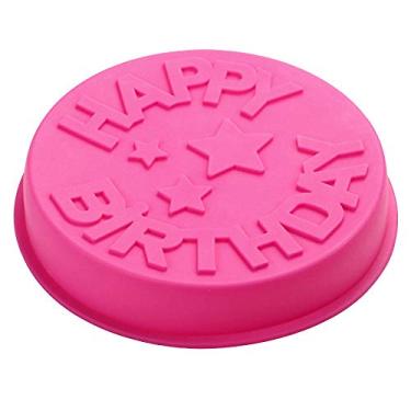 Imagem de Happy Birthday Silicone Baking Mould, 24cm Birthday Cake Pan Round Circle Mould Cheese Cake Jelly Pudding Muffin Pizza Pie Flan Tart Bread Bakeware Pastry Baking Mould (Random Colour)