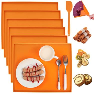 Imagem de Tapete de silicone para alimentos, 6 peças, 30,5 cm, impermeável, à prova de vazamento, tapete de alimentos com borda resistente a altas temperaturas, tapete de alimentos com raspador de silicone, antiaderente, antiderrapante, bandeja de bolo para cozinha (embalagem gráfica)