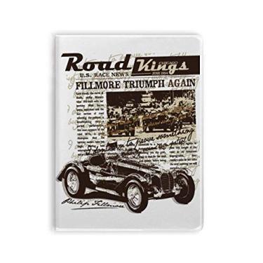 Imagem de Caderno de ilustração com estampa de jornal clássico de carros, capa de goma