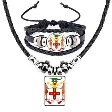 Imagem de Jamaica North America Conjunto de joias de pulseira de couro com emblema nacional
