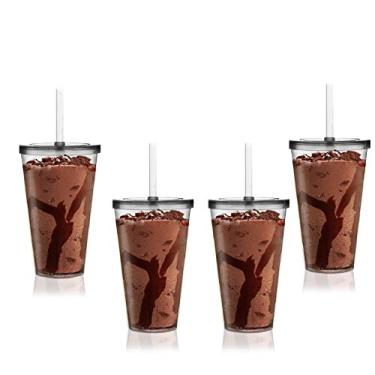 Imagem de Kit 4 Copos Big Drink Tampa e Canudo Acrílico Transparente