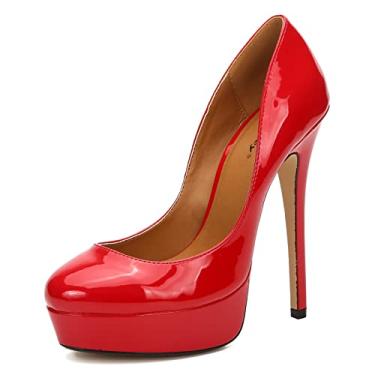 Imagem de Sandálias femininas 16 cm salto alto bico fechado plus size salto agulha plataforma slip on festa de verão sapatos de casamento boate, vermelho, 44 EU/13 EUA