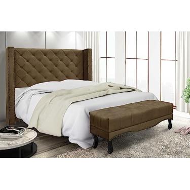 Imagem de Kit Cabeceira Quarto + Recamier Sofá Divã Estofado Chaise 2 Lugares 1,6 M Europe (Suede caramelo)