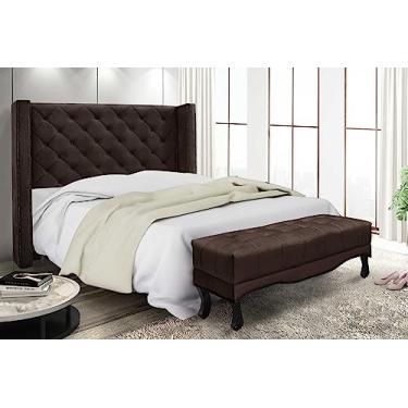 Imagem de Kit Cabeceira Quarto + Recamier Sofá Divã Estofado Chaise 2 Lugares 0,9 M Europe (Suede café)