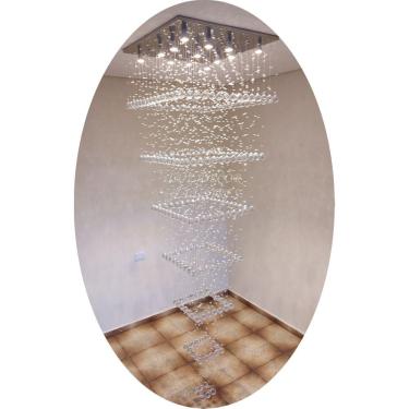 Imagem de Pendente De Cristal Base Inox  80x80cm Para Pé Direito Alto