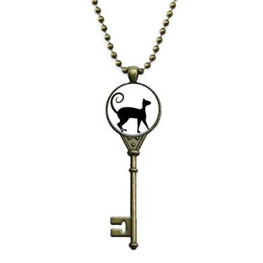 Imagem de DIYthinker Pet Lover Colar de chave com silhueta de animal de gato preto com corrente enfeitada