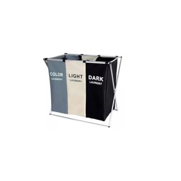 Imagem de Cesto Organizador Para Roupa Suja de Tecido Oxford Cesto de Lavanderia Dobrável Portátil com 3 Divisórias