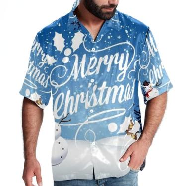 Imagem de RODAILYCAY Camisa de praia masculina casual de manga curta com botão amarelo árvore de Natal Papai Noel, P, Multicolorido 2, P