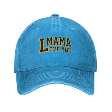 Imagem de Boné unissex Love You Mom vintage clássico boné de beisebol chapéu estruturado lavado para mulheres boné de caminhoneiro ajustável original azul, Azul, G