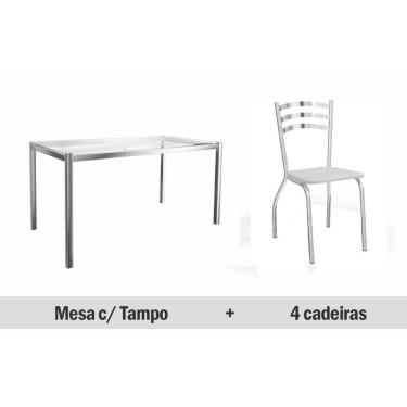 Imagem de Sala de Jantar Completa Reno c/ Tampo Vidro 150x80cm e 4 Cadeiras Portugal Cromada - Assento Branco 106 - Kappesberg