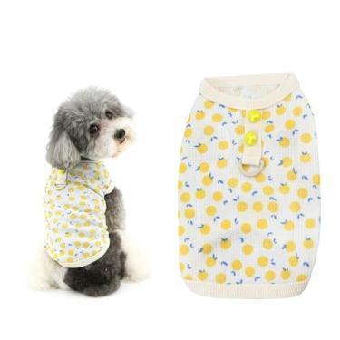 Imagem de Ranphy Camisetas para cães pequenos, respiráveis para cães, regata macia, sem mangas, para verão, estampa de frutas, colete para chihuahua, xícara de chá, roupas de gato Yorkie, amarelo, G