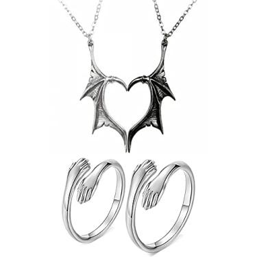 Imagem de Conjunto de colar combinando casal fofo amor coração abraço sapo sol lua conjunto de joias para mulheres homens BFF Amizade colar pulseira conjunto 4 peças, Metal, Sem Pedra Preciosa