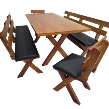 Imagem de Conjunto Mesa Madeira Maciça Para Churrasco Mel + 4 Bancos Estofados - Preto