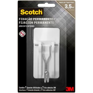 Imagem de Scotch, 3M, Gancho Adesivo, Fixação Permanente, Sem Furos, Branco, 1 unidade