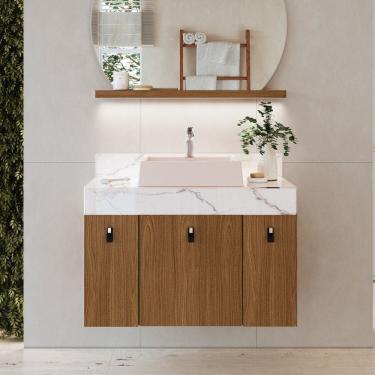 Imagem de Gabinete de Banheiro Toucador Nicole 80 Tampo Freijó